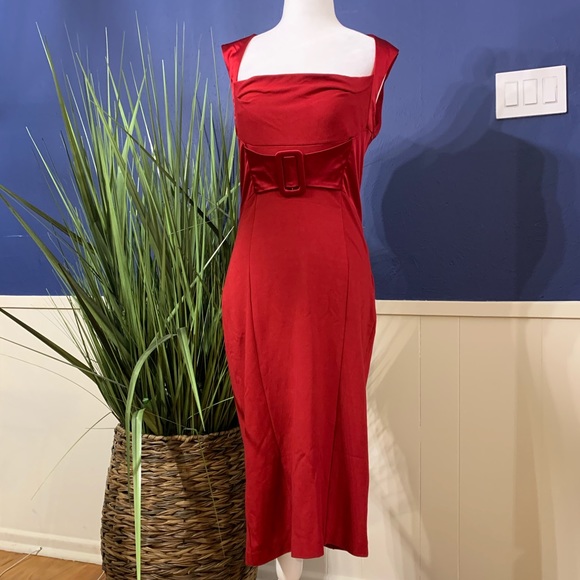 red 50s style dress